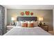 Comfortable bedroom with a king bed, stylish lamps, and nature-themed wall decor at 296 Perseus St, Angier, NC 27501