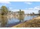 Expansive lake view showcasing surrounding lush greenery and neighboring houses in the distance at 302 Edinburgh Dr, Cary, NC 27511