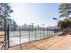 View of the fenced in tennis courts at 302 Edinburgh Dr, Cary, NC 27511