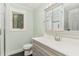 Bathroom featuring a vanity, mirror, toilet, and a walk-in shower at 4322 Russell Rd, Graham, NC 27253