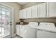 Well-equipped laundry room with ample storage and direct access to the outdoors at 5708 Creekfall Ln, Fuquay Varina, NC 27526