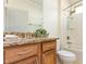 Bathroom featuring a vanity with granite countertop, a toilet, and a shower/tub combo at 1100 Gaston Manor Dr, Durham, NC 27703