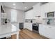 Charming kitchen with stainless steel appliances, tile backsplash, and white cabinetry at 3010 Garner Rd # 102, Raleigh, NC 27610
