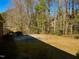 Spacious backyard featuring a concrete pad perfect for outdoor games or entertaining, surrounded by mature trees at 2118 N Woodland Rd, Henderson, NC 27536
