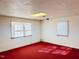 Finished basement with painted white cinder block walls, carpeted floors, and two small windows at 2118 N Woodland Rd, Henderson, NC 27536