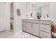 Bathroom featuring gray cabinets, a white countertop, and neutral decor at 2212 Jollay St, Durham, NC 27703