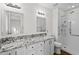Bathroom features dual sinks, stone countertops, and a walk-in shower at 2520 Summit Ln, Creedmoor, NC 27522