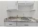 Wet bar featuring upper and lower white cabinets, stainless sink, and granite countertop at 2520 Summit Ln, Creedmoor, NC 27522