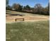 Scenic view of the golf course with a bench, walking path, and beautiful landscaping at 3074 Granville Dr, Raleigh, NC 27609