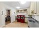 Laundry room features a red washer/dryer, ample storage, and a utility sink at 6532 Wakefalls Dr, Wake Forest, NC 27587