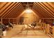 Unfinished attic space with exposed wooden beams, wood flooring and a skylight at 2001 Carrington Dr, Raleigh, NC 27615