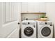 Convenient laundry room with a modern washer and dryer, white cabinets, and ample storage space at 219 E American Merigold Dr # 45, Benson, NC 27504