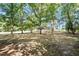 Large private backyard with mature trees and a glimpse of a charming home with a welcoming deck at 567 Howard Tant Rd, Zebulon, NC 27597