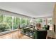 Bright living room with hardwood floors and large windows overlooking lush greenery at 703 Caswell Rd, Chapel Hill, NC 27514