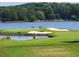 Scenic view of a golf course with a lake and trees at 723 Chelsea Dr, Sanford, NC 27332