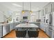 Contemporary kitchen featuring a central island with seating, modern appliances, and open layout at 10040 Ward, Chapel Hill, NC 27517