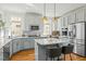 Modern kitchen with stainless steel appliances, kitchen island and tile backsplash at 10040 Ward, Chapel Hill, NC 27517