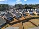 Aerial view of neighborhood homes featuring fenced yards at 1008 Sandtrap Way, Durham, NC 27703