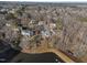 Aerial view of neighborhood overlooking lake at 118 N Drawbridge Ln, Cary, NC 27513