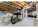 The spacious basement is encapsulated with white plastic and metallic material at 145 Traceway N, Sanford, NC 27332