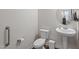 Powder room featuring a toilet and pedestal sink, complete with convenient accessibility features at 201 Northview Dr, Middlesex, NC 27557