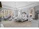 Spacious main bedroom with abundant natural light, a chandelier, and elegant furnishings at 219 Colvard Park Dr, Durham, NC 27713