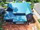 A high aerial view of a new home construction, showing the roof with blue sheathing at 405 Latimer Rd, Raleigh, NC 27609