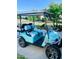 Eye-catching golf cart with custom blue seating and chrome wheels parked in front of the house at 50 Dover Ridge Ct, Chapel Hill, NC 27517