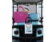 Accessorized golf cart ready for fun with beach bags, a towel, sunglasses, and a cute sign at 50 Dover Ridge Ct, Chapel Hill, NC 27517
