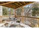 Charming covered deck with wooded views, table and seating perfect for relaxing outdoors at 5816 Pointer Dr # 102, Raleigh, NC 27609