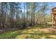 Green backyard featuring mature trees, a serene lake and direct access to nature at 6715 Winding Arch Dr, Durham, NC 27713