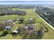 An aerial view of a farmhouse estate with multiple outbuildings near a country road at 7055 Old 421 Rd, Liberty, NC 27298