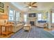 Bright and open living room featuring a fireplace, ceiling fan, and a comfortable seating area at 7055 Old 421 Rd, Liberty, NC 27298