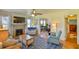 Cozy living room featuring a brick fireplace, ceiling fan, blue rug, and comfortable seating at 7055 Old 421 Rd, Liberty, NC 27298