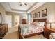 Spacious main bedroom features tray ceiling, king bed, and natural light from the windows at 812 Long Meadows Rd, Chapel Hill, NC 27516