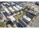 Aerial view of modern townhomes, showcasing their architectural design and community layout, situated near city amenities at 813 N Mangum St, Durham, NC 27701