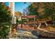 Beautiful backyard with a brick patio, pergola with lighting, and attractive landscaping for outdoor enjoyment at 8600 Paddle Wheel Dr, Raleigh, NC 27615