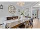 Dining room featuring a dark wood table, a decorative mirror, and hardwood floors at 1129 Sequoia Creek Ln, Cary, NC 27519