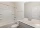 Bathroom with a shower-tub combo, toilet, and vanity with sink at 171 Piney Field Rd, Fuquay Varina, NC 27526