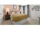 Cozy bedroom featuring a plush bed, stylish curtains, and a calming 'cozy vibes' decorative pillow at 186 Ethel Ln, Angier, NC 27501