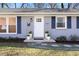 Close-up of front entrance, including a freshly painted door, and decorative plants at 204 E Murray Ave, Durham, NC 27704
