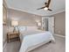 Comfortable bedroom with ceiling fan features an inviting bed with two lamps, carpeted floor, and neutral tones at 220 Epps Clark Rd, Siler City, NC 27344