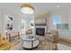 Cozy living room featuring a fireplace, comfortable seating, and plenty of natural light at 2623 Marchmont St, Raleigh, NC 27608