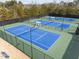 Aerial view of community tennis courts with well maintained blue courts and lush green landscaping at 3732 Coach Lantern Ave, Wake Forest, NC 27587