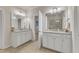 Beautiful bathroom featuring double vanities, granite countertops, and a tiled floor at 410 Bent Tree Ln, Cary, NC 27519