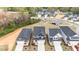 The drone view shows the fronts of homes in a community at 44 Fairwinds Drive Dr, Lillington, NC 27546