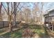 Spacious backyard featuring trees, grass, and a wooden fence at 5900 Damon Ct, Raleigh, NC 27610