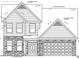 Architectural drawing featuring the exterior elevation of a two-story home with an attached garage and a stone facade at 1016 Channel Drop Lp, Zebulon, NC 27597