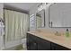This bathroom has a double sink vanity with modern fixtures at 1104 Pebblestone Dr, Durham, NC 27703