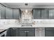 Kitchen sink with stainless appliances and gray cabinets at 115 N Oakland Dr, Mebane, NC 27302
